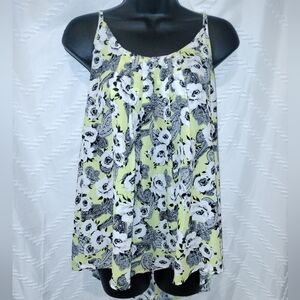 Torrid Neon Yellow Black White Floral Criss-Cross Back Tank Top Sleeveless EUC